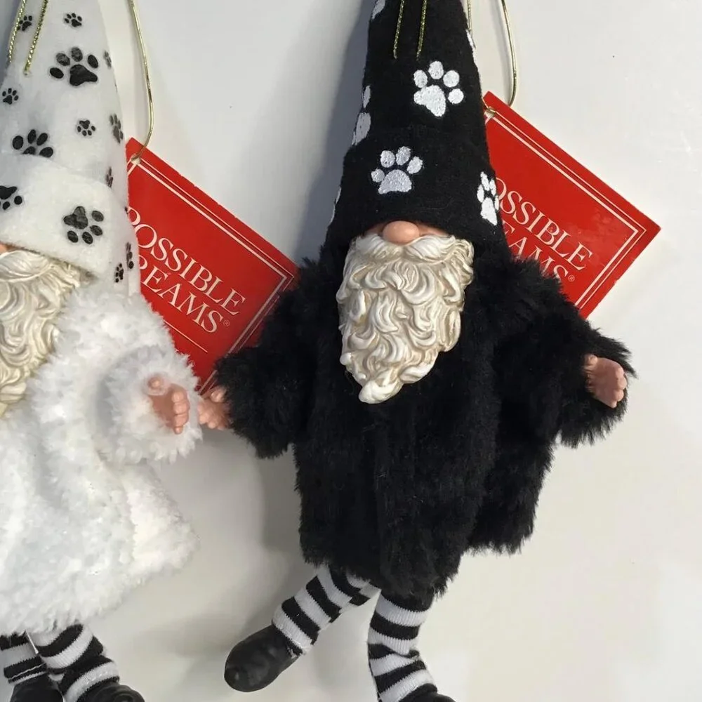 Dept 56 Possible Dreams FURRY PET WHITE &‎ Black Gnome Ornaments 6010645 - New